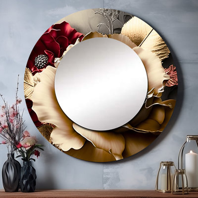 Blossoming Vintage Rose - Floral Round Mirror Wall Decor