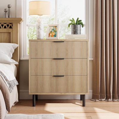 Commode ondulée à 3 tiroirs Wave, commode de 28 po de largeur avec dispositif anti-basculement, pieds en métal pour la chambre à coucher, vestibule, petits espaces
