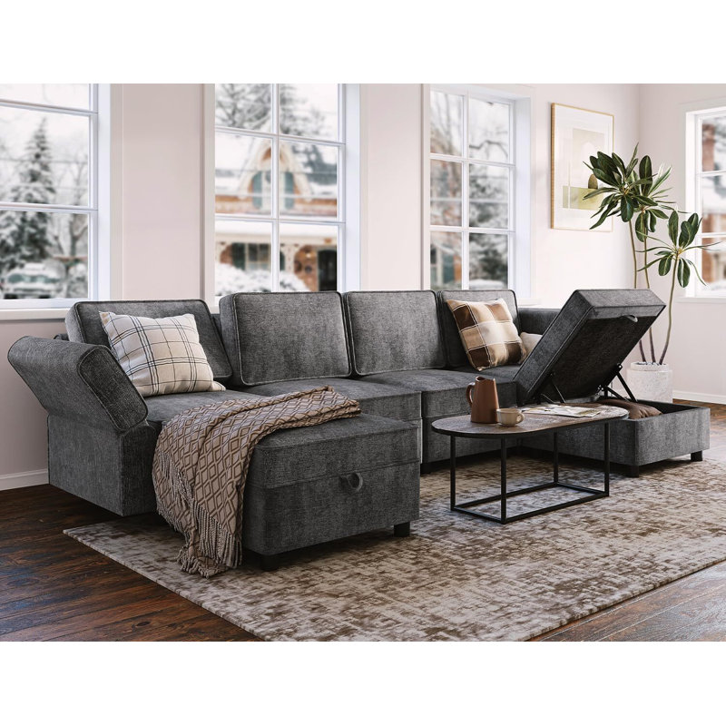 Canapé modulaire en U avec siège de rangement et repose-pieds, canapé modulaire en chenille