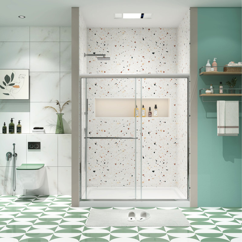 56 - 60" X 70" Bypass Shower Door, 1/4" Tempered Glass, Sliding Door With Construction And Leak Design 70", Polished Finish, Collision Performance