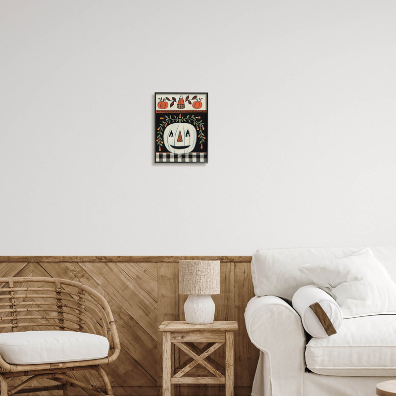 Automne Jack-O-Lantern at-138, Giclée encadrée noir minuit, H 14 po x l 11 po x P 1,5 po