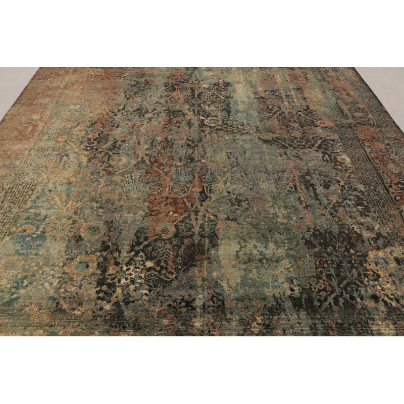 Rug & Kilim’S Modern -Inspired Rug In Rust, Black And Green Floral Pattern