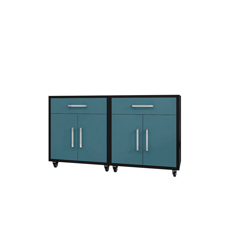 Aseem 2 Piece Single Storage Cabinet ( 34.41'' H x 56.7'' W x 17.72'' D), Black/Blue
