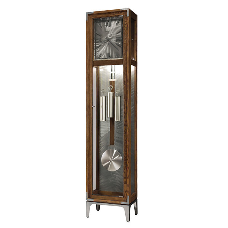 Decker Modern Grandfather Clock, Machined Steel and Wrought Iron, German Westminster Chime, Touch Co