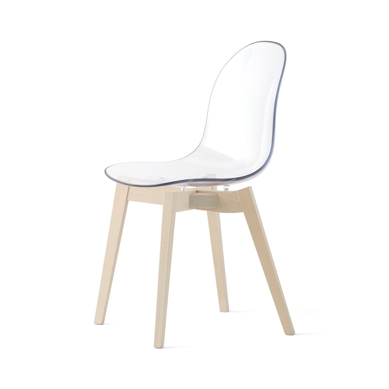 Academy Armless Chair with Wooden Frame, Transparent/Bleached Beech