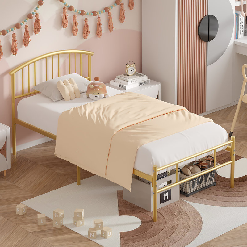 Amberly Gold Twin Metal Bed Frame (Set of 2), Sturdy Platform with Headboard, Underbed Storage, Easy Assembly, Gold
