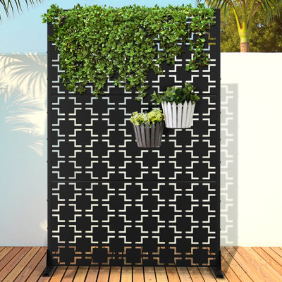 Metal Privacy Screen with Stand, Weather Resistant Outdoor Privacy Screen, Freestanding Outdoor Privacy Fence for Patio, Balcony or Deck - Square by FLIZE