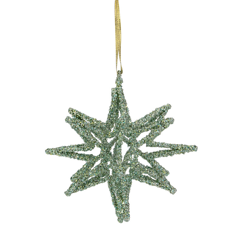 Ornement de Noël étoile scintillante 3D, H 6,5 po x l 6,5 po x 6,5 po, Vert