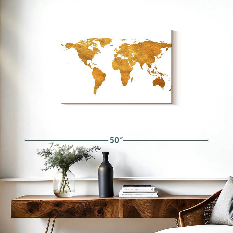 Feuille d'or de la carte du monde Aliaz, H 20 po x l 30 po