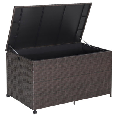 ONFRJFVR 133 Gallons Water Resistant Plastic Storage Bench with Wheels in Brown