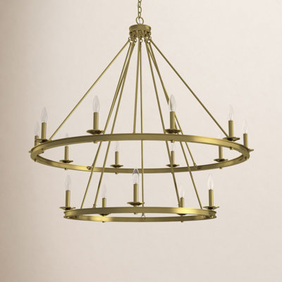 Lustre en roue de chariot à 15 lumières Poynor