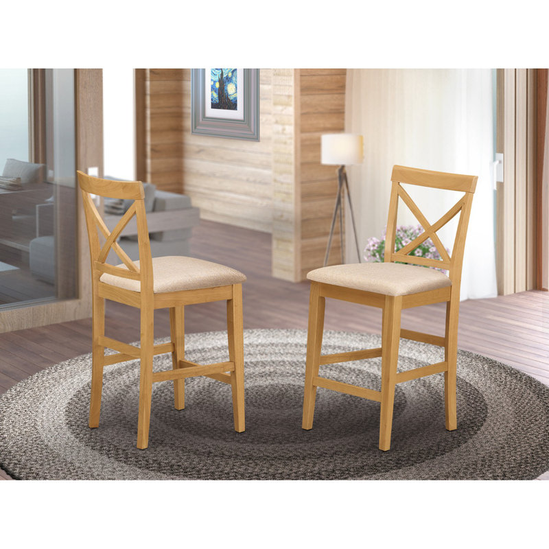 Tabouret de bar avec tabouret de pub - ensemble de 2 chaises en bois de hauteur pub, Chêne, Lin lin
