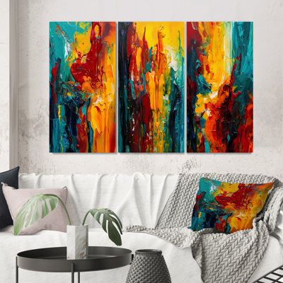 " Yellow And Turquoise Journey Of Abstraction " 3 - Pieces