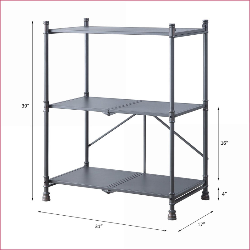 Console Table | Industrial Style | 3-Tier Shelving | Foldable | Sandy Black &amp; Dark Bronze | Metal | Black, Black/Bronze