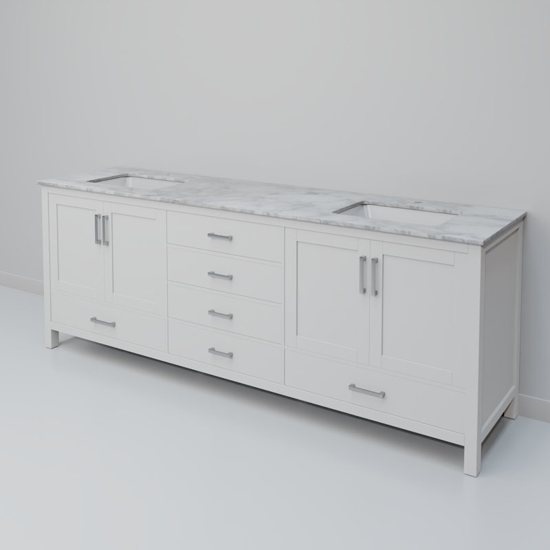 Ensemble de meuble-lavabo double 80 po Jacques, Blanc, White Carrara Marble