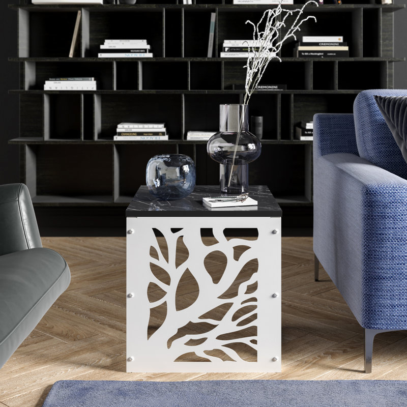 Block End Table, Black, White