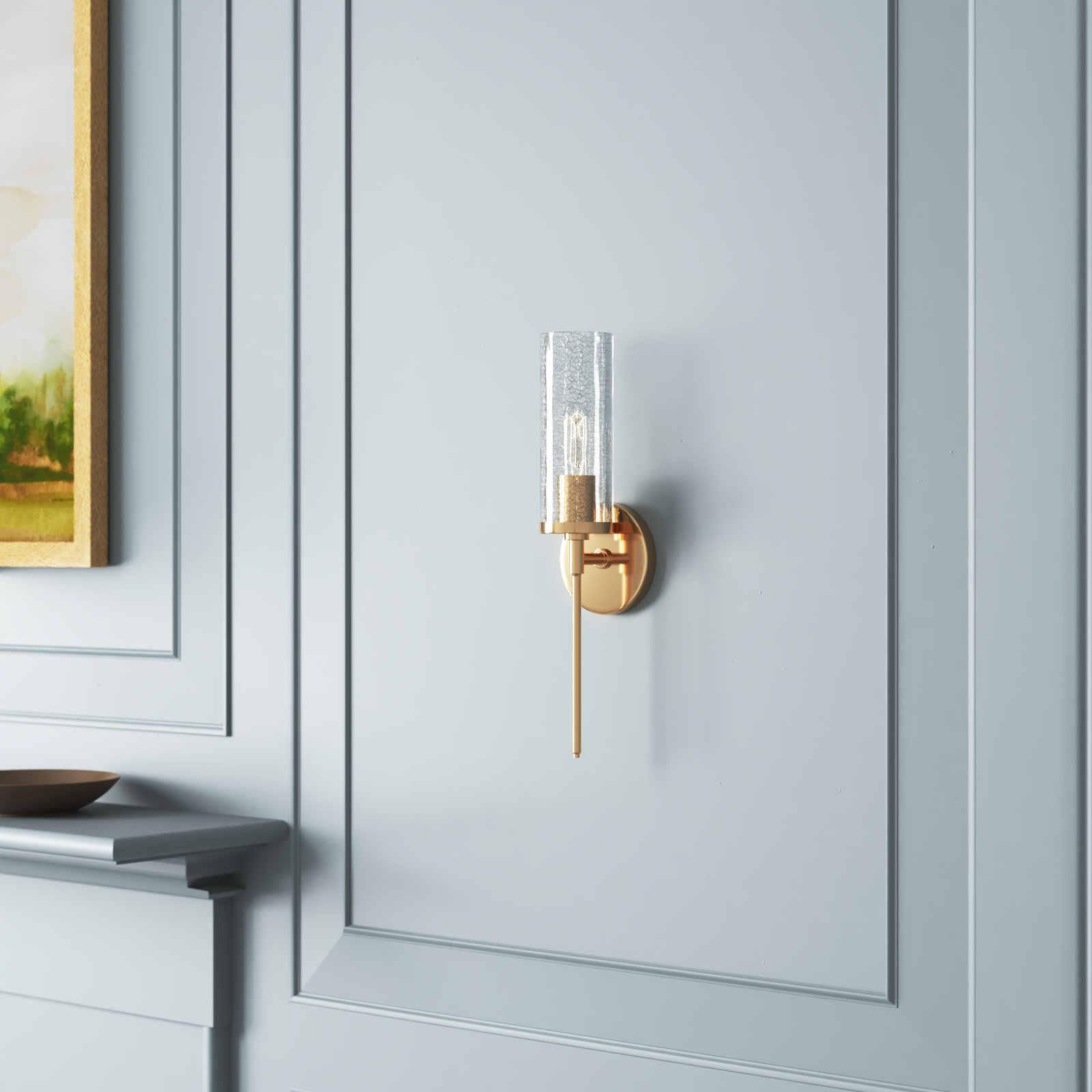 Single Light Glass Dimmable Wallchiere, Aged Brass