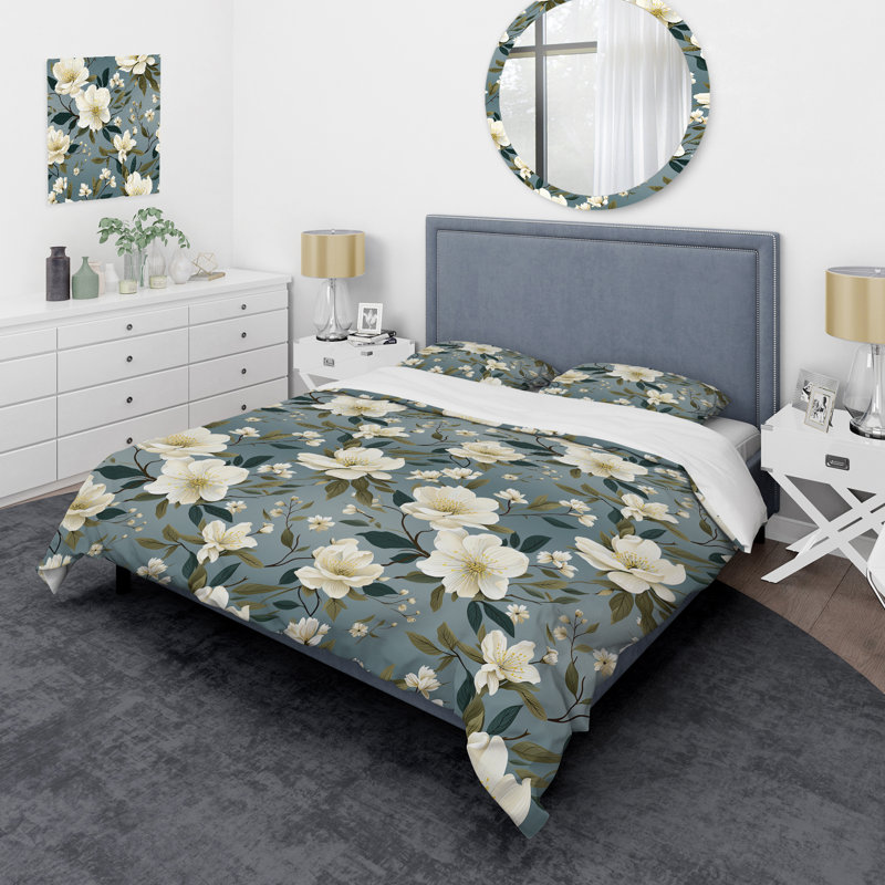 Ensemble de housse de couette White Poppies Minimalist Floral Elegance I - Floral