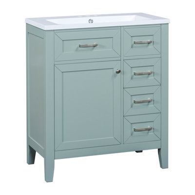 Meuble-lavabo de 30 po avec lavabo en céramique. Armoire, bois massif et. Moderne. Rectangulaire. Tiroirs d'eau et de teinture. Assemblage du lavabo. Et armoire de tiroirs imperméable. Teint. Requis