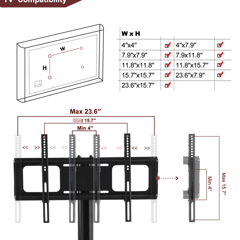 Height Adjustable Black Tv Stand With 3 Swivel Shelf Configuration , Fits 32 - 65 Inch Tvs Function