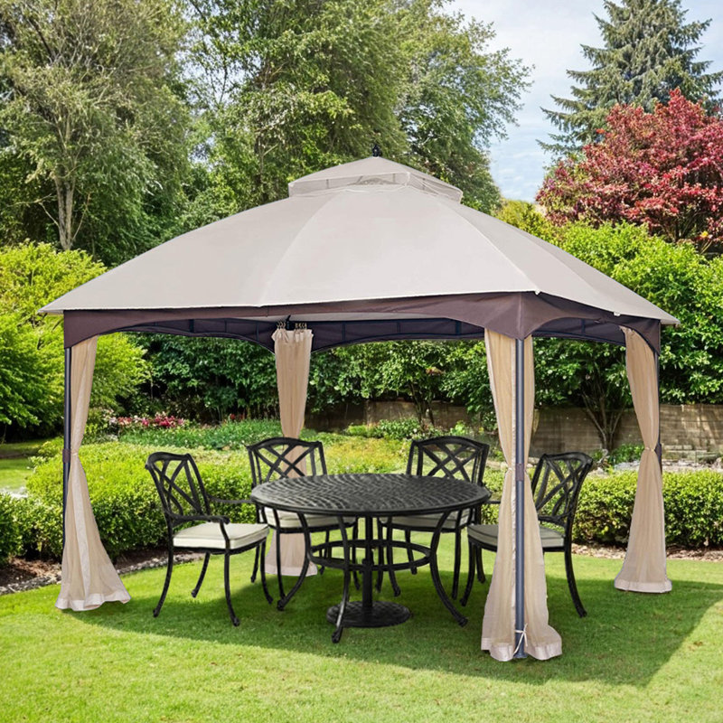 Pavillon de jardin en métal 10 pi x 12 pi avec moustiquaire pour jardins, patio et cour arrière