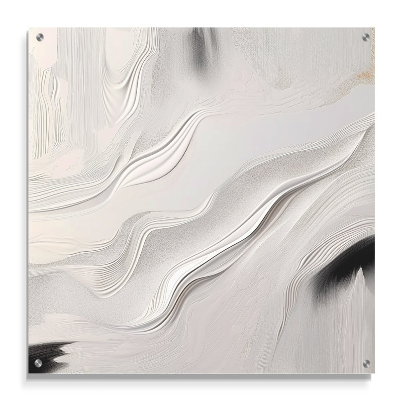 Blanc et gris ondulations de pierre V - art mural acrylique abstrait en marbre, H 16 po x l 16 po