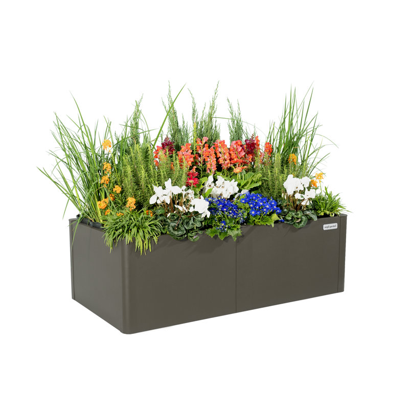 Modern 17" Tall Metal Outdoor Long Planter Box, 17" H x 42" W x 42" D, Urban Charcoal