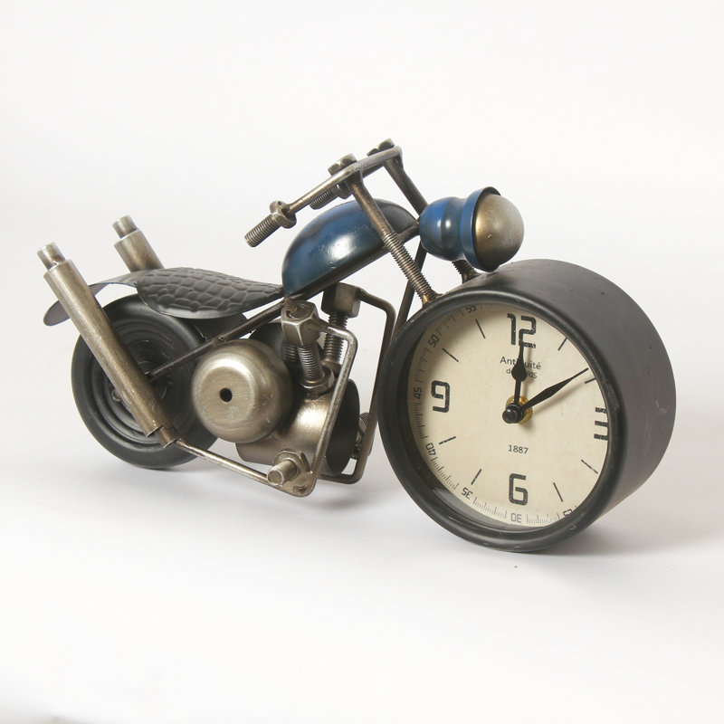 Analog Metal Mechanical Tabletop Clock in Blue/Black