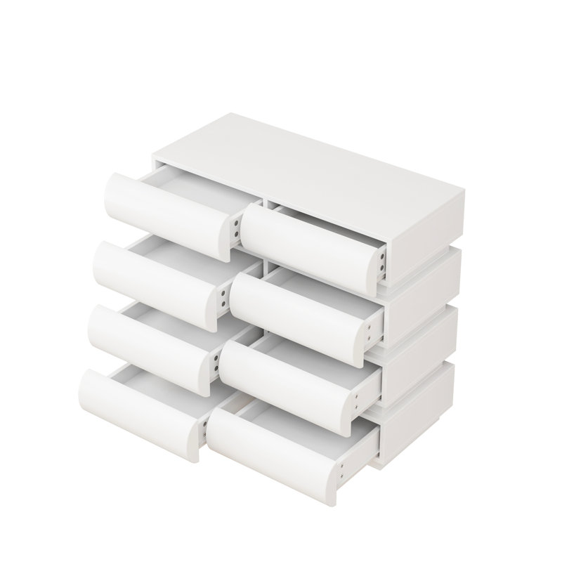 Commode 8 tiroirs pour chambre à coucher - Blanc avec surface design, Blanc