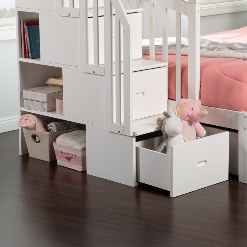 Lit superposé avec lit gigogne en bois massif Jaxson Kids, Blanc, Simple sur double