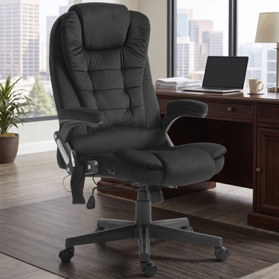 Fauteuil de bureau de direction avec velours et massage à haut dossier vibrant, noir