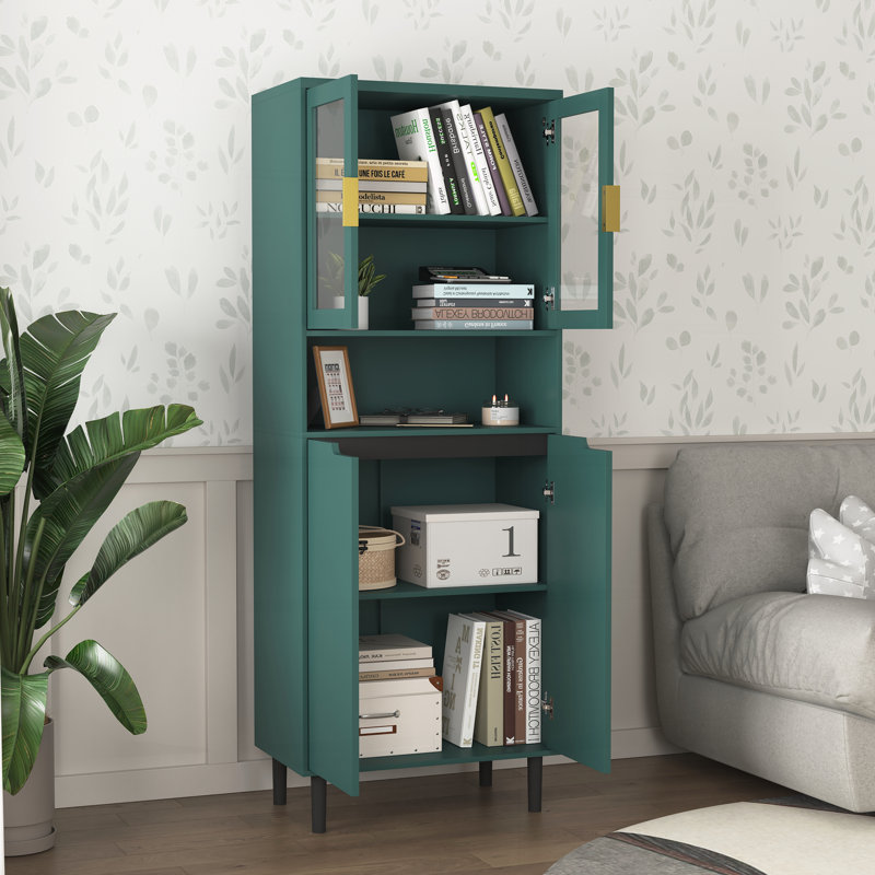 Bibliothèque de rangement haute en verre trempé, Vert