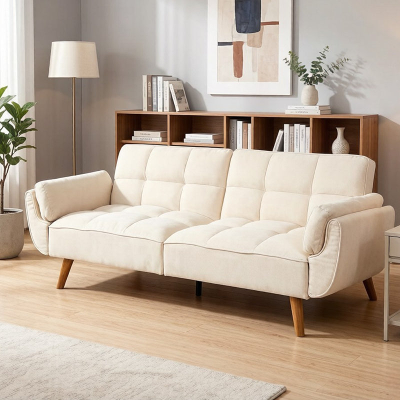 Edriel 75.39" Futons Upholstered Convertible Sofa, Beige