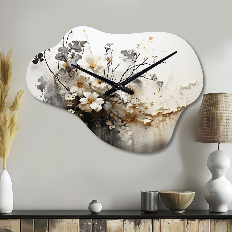 Bohemian Earthly Floral Collage I - Horloge murale abstraite Boho, Grand