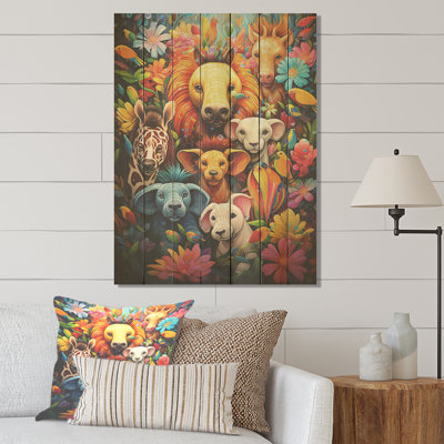 Nursery Colourful African Animal Playground I - Animal Nursery's On Wood Print