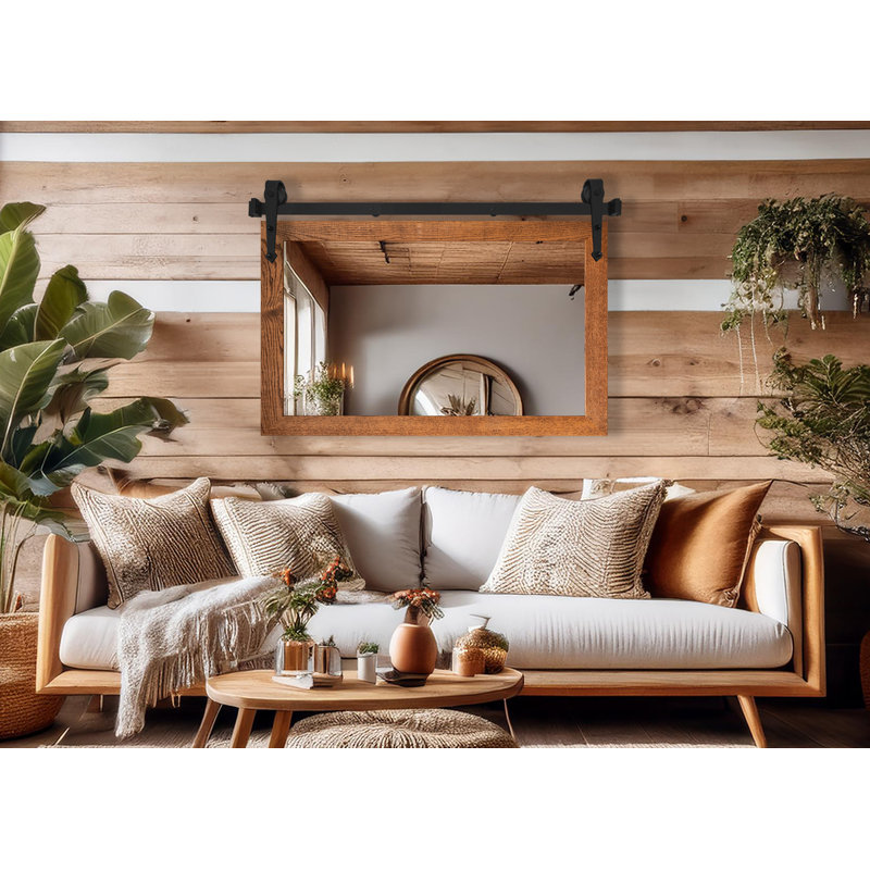 Manoil Solid Wood Rectangle Mirror, 33" x 36", Honey