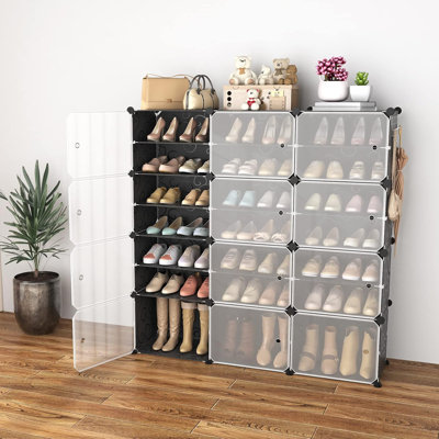 Portable Shoe Rack Organizer With Door, 48 Pairs Storage Cabinet, Adjustable Stackable Detachable Free Standing DIY Expandable 8 Tier