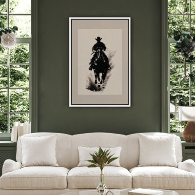 Cowboy on Horseback Canvas Wall Art - Western Silhouette Decor for Rustic Living Room or Office