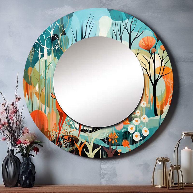 Teal Mid Century Mod Nature - Miroir moderne Mid-Century, 29 po x 29 po