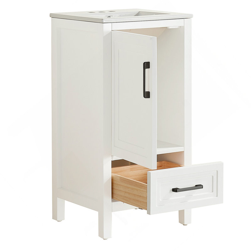 Meuble-lavabo simple autoportant de 18 po avec plateau entièrement assemblé, Blanc