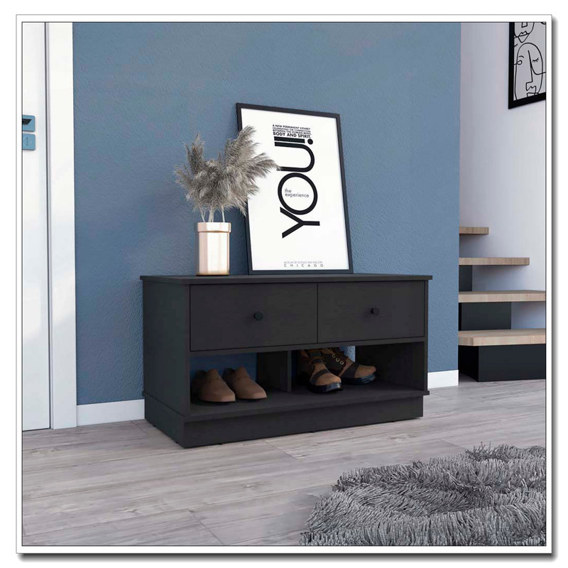 Banc de rangement rectangulaire à 2 tiroirs Willamette, Noir