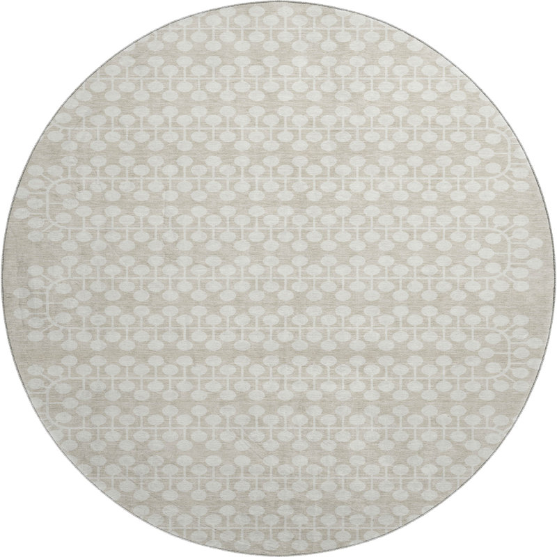 Premium Machine Washable Mayfield AMF2247 Geometric Rug, Beige, 8' Round
