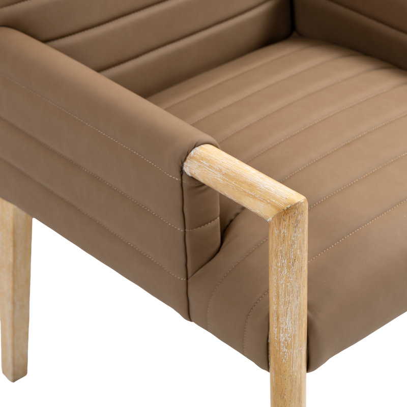 Aimee Vegan Leather Dining Arm Chair, Natural, Brown Vegan Leather