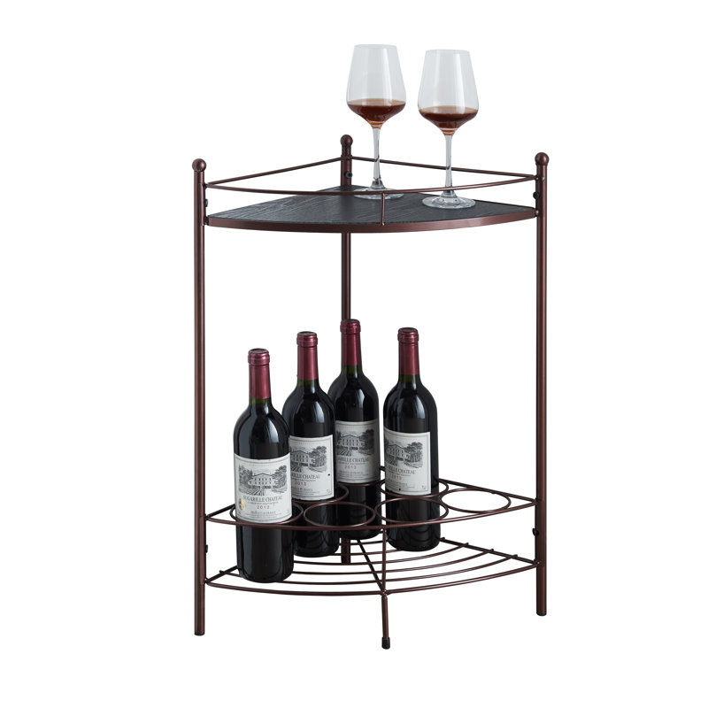 Corner Side Table with Wine Rack & Glass Holder, 7 Bottle Metal Storage Shelf End Table for Kitchen, Living Room or Home Bar