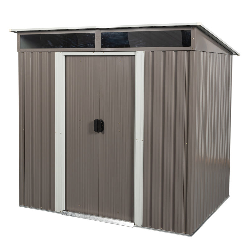 6Ft X 5Ft Outdoor Metal Storage Chest With Transparent Cover - Galvanized Iron Build, Strong Steel Panels, Sliding Door & Padlock, Easy Assembly Shed Structure Construction, Robust Plate For