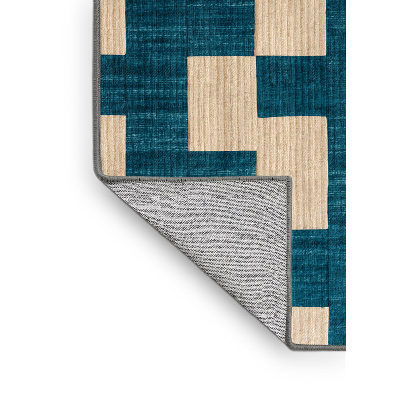 Machine Washable Checkered Green Area Rug