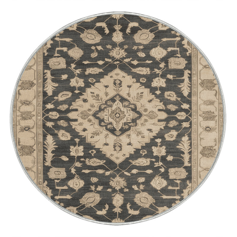 Machine Washable Overdyed Beige Area Rug, Round 6'