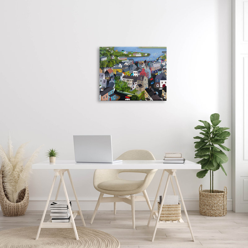 Voisinage de maisons de quartier, "River Architecture" par Carla Daly, H 24 po x l 30 po x P 1,5 po