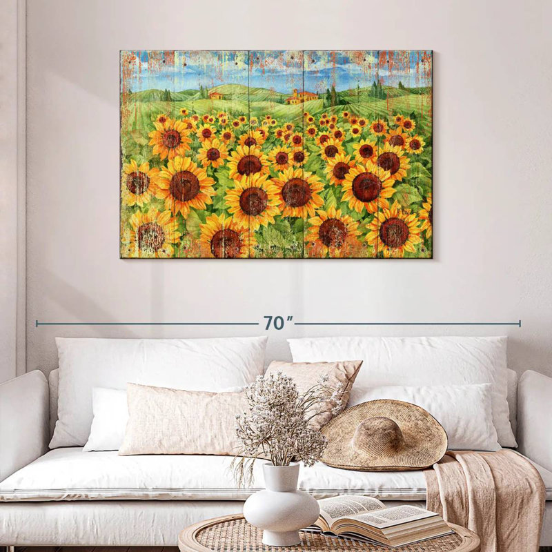 Champ de tournesols Alvord vieilli, H 30 po x l 45 po