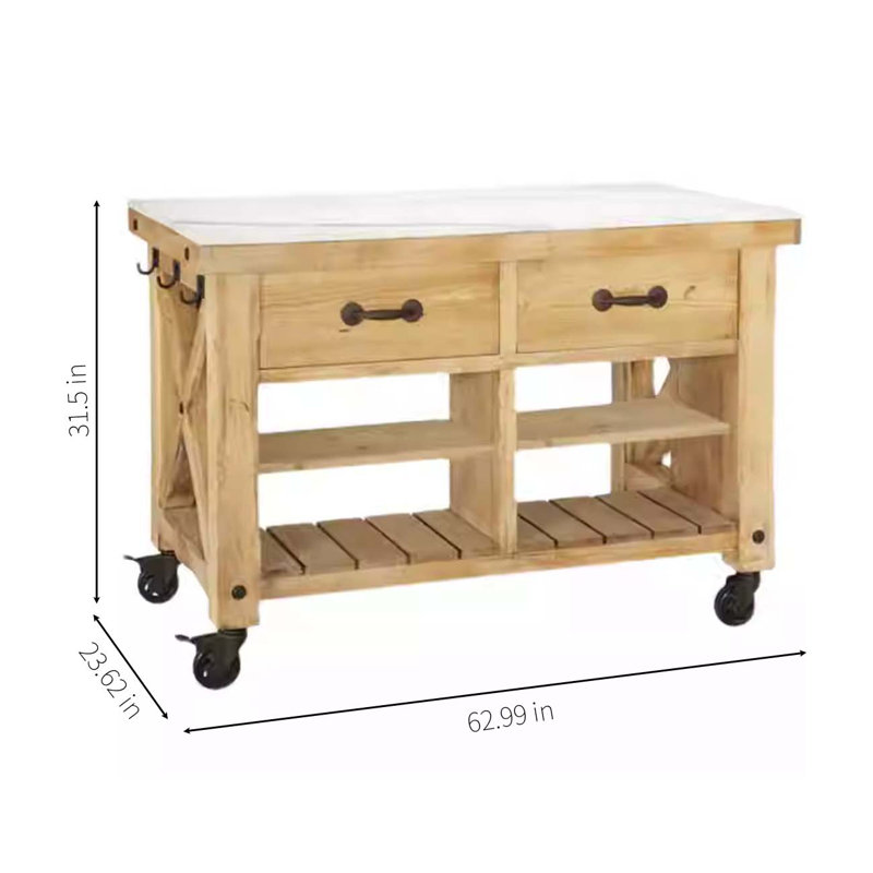 Movable solid wood slab island platform
